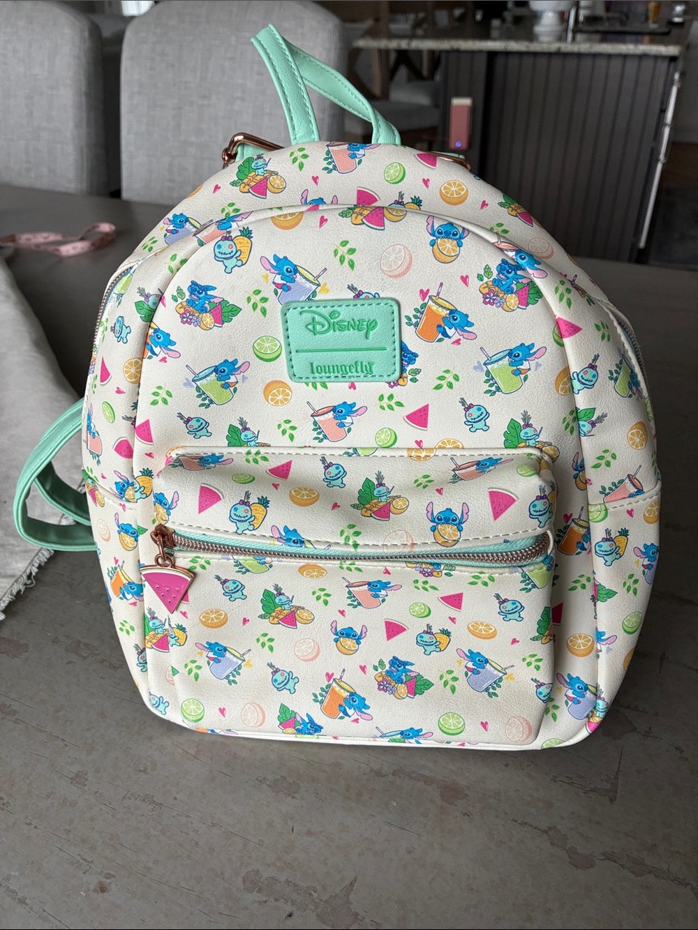Loungefly Kids Cream Mini Backpack with Mint Trim and Blue Stitch Print